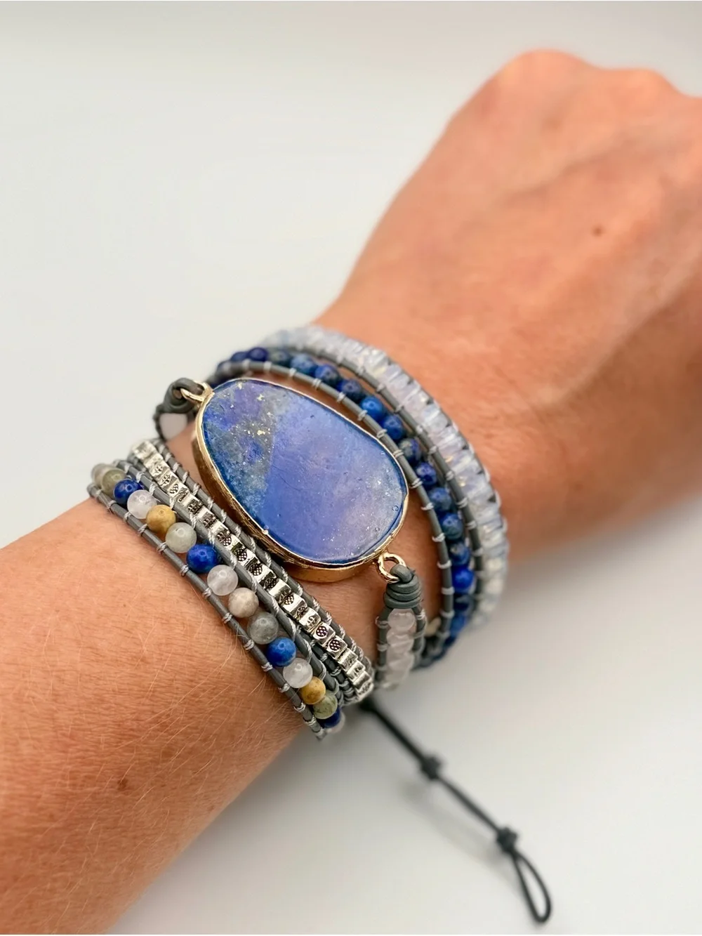 Artisan Lapis Blue Multi-Row Beaded Wrap Bracelet - Picture 4 of 10